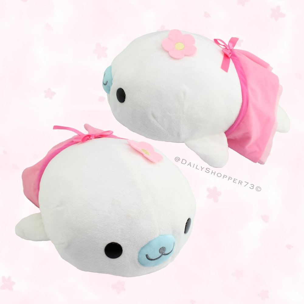 San-X Large Pink Sakura Mamegoma Plush - 16"